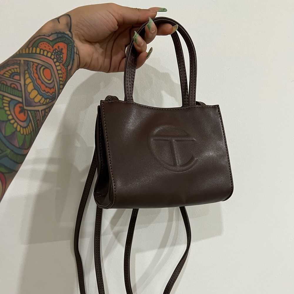 Brown telfar small shopping bag